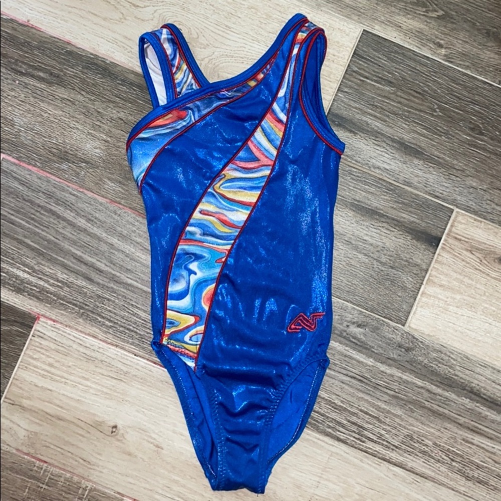 Sparkly Blue Asymmetrical Leotard sz CM AF